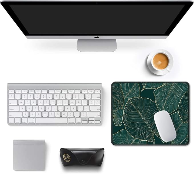Auhoahsil Mouse Pad, 12 x 10 in Tropics Theme Computer Mouse Pad for Desk, Premium-Textured Non-Slip Rubber Stitched Edges Waterproof Square Mouse Mat for Gaming Work Wireless Mice, Green Leaves