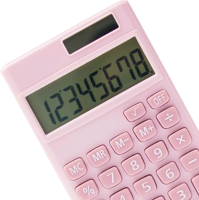 Basic Standard Calculators Small Digital Desktop Calculator with 8-Digit LCD Display, Battery Solar Power Smart Calculator Children's School Adult Office Family Standard Functions (8 Bit Pink)