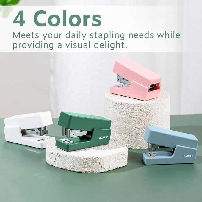 NUSIGN Mini Stapler with 830 Staples, Small Cute Desk Staplers, 25 Sheet Capacity, Green
