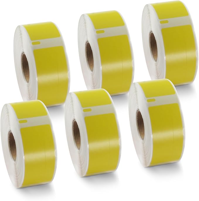 BETCKEY Colored Labels Compatible with Dymo 1738595 (3/4" x 2-1/2") Barcode/File Labels, Compatible for Dymo LabelWriter Thermal 450, 4XL & Zebra Desktop Printers [6 Rolls, Yellow]