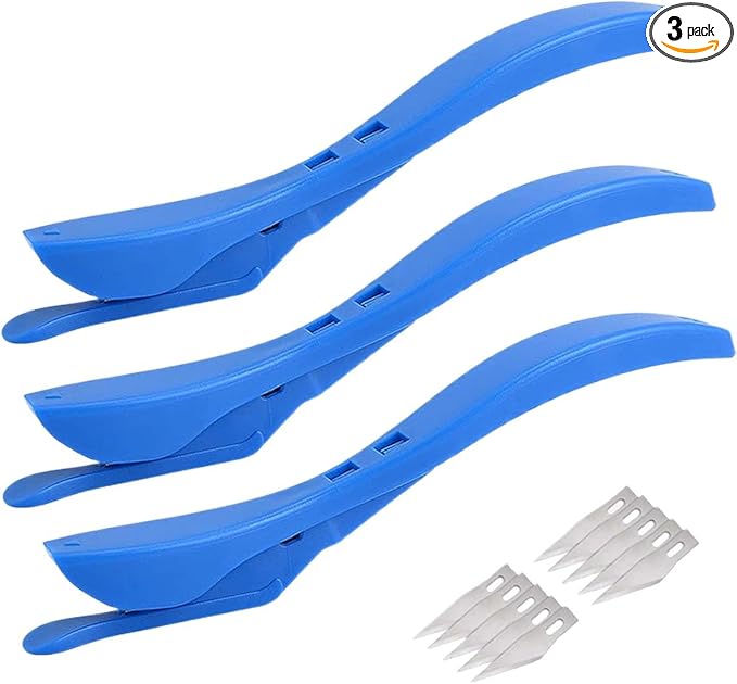 3PCS Wrapping Paper Cutter, Concealed Safety Sliding Cutter, Vinyl Gift Wrap Cutting Tool with Handle, Paper Cutter with Blades for Scrapbooking Christmas Wrap Roll Paper (Blue)