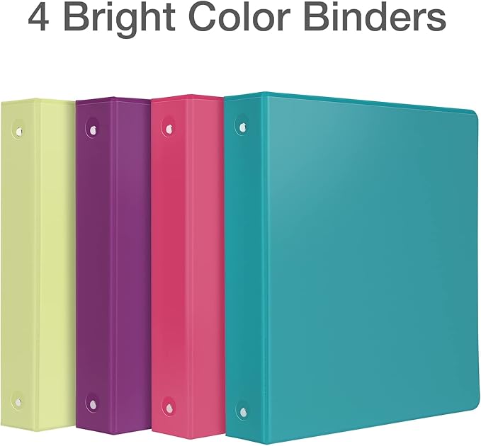 Oxford Cardinal 3 Ring Binders, Binders for School and Office, Durable 1.5 Inch, Round Rings, Holds 350 Sheets, ClearVue Presentation View, Non-Stick, Assorted Bright Colors, 8 Pack (79553)