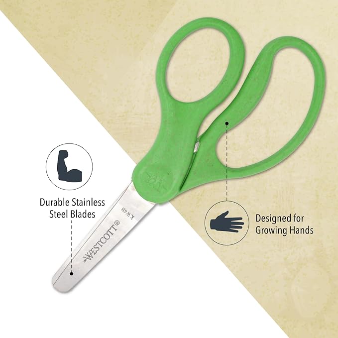 Westcott 5" KleenEarth Scissors 6-Pack, for Kids Ages 4+, Eco-Friendly Recycled Scissors for School and Craft Projects
