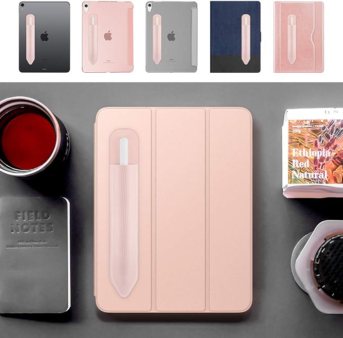 MoKo Adhesive Pencil Case Holder Sticker for Apple Pencil, 2Pcs Rose Gold | Elastic Pencil Pocket Pouch, Adhesive Sleeve, Attached to iPad Case, For Pro/USB-C/1st/2nd Gen and Similarly Stylus Pens