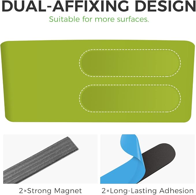 loukin Magnetic & Adhesive Marker Holder, Whiteboard Accessory Tray, Green | 8.6" × 2.7", Holds 4 Erasers and 12 Markers, Supports up to 3.3 lb, 2 Mounting Options, Fits Glass and Refrigerators
