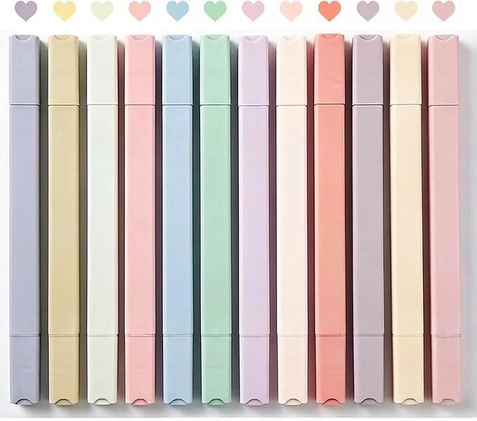 12Pcs Aesthetic Cute Highlighters Bible Pastel Highlighters and Pens no bleed Assorted Colors Highlighter for and Office Journal Home