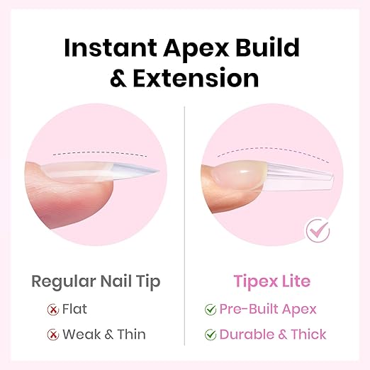 Beetles Tipex Lite Pre-Built Apex Gel Nail Tips, Coffin Long, 256pcs Value Pack, 16 Sizes, Flat-Nail Friendly Acrylic Tips for Natural Nail Beds, Easy for Beginner DIY
