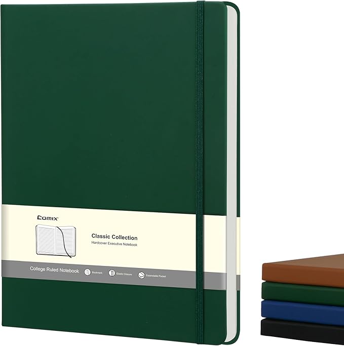 Comix A4 Lined Journal Notebook, 208 Pgs, Large Size-8.5" x 11", Dark Green | Hardcover Journaling Notebooks for Men & Women- Fits for Work, Office, Business, School, Notes Taking & Writing