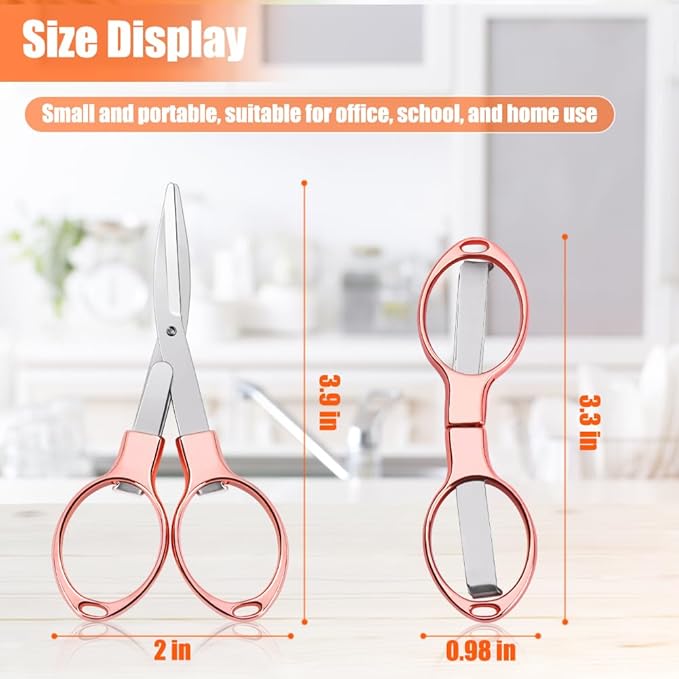 2PCS Folding Scissors, Portable Travel Scissor, Gift for Men Glasses Shaped Mini Shear Telescopic Cutter, Anti Rust Stainless Steel Scissors for Fishing Sewing Home Office-Rose Gold