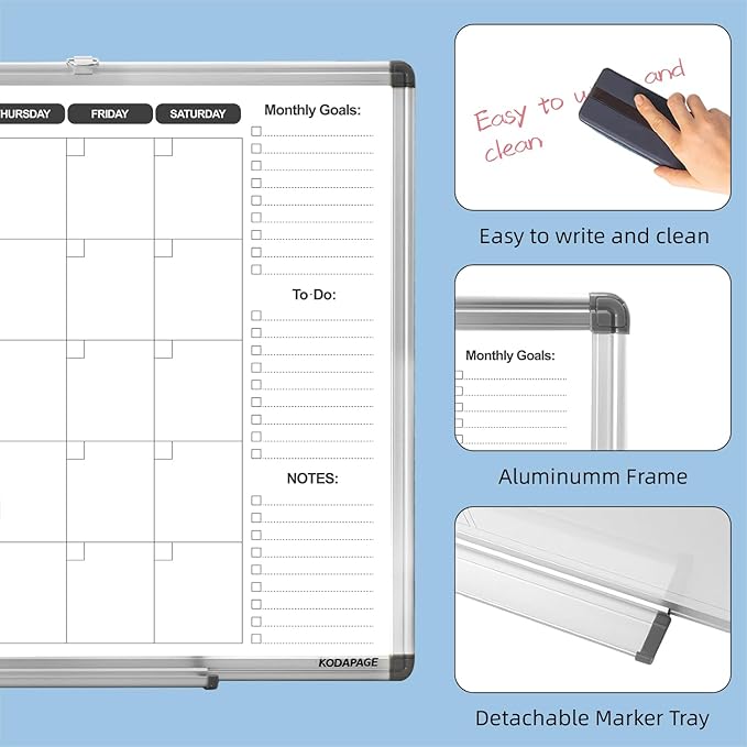 Whiteboard Dry Erase Calendar for wall, Weekly & Monthly Planner Dry Erase Board 24" X 18" Double-Sided for Office, Home and School