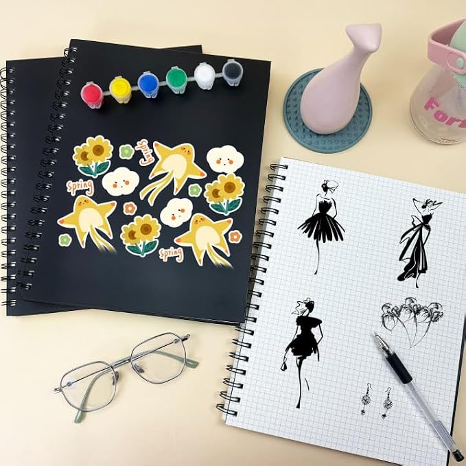 Graph Paper Spiral Notebook 8.5" x 11" Black Hardcover Grid Journal 4 Pack | A4 large size,160 pages,100gsm thick paper for note taking engineering graphing work school supplies