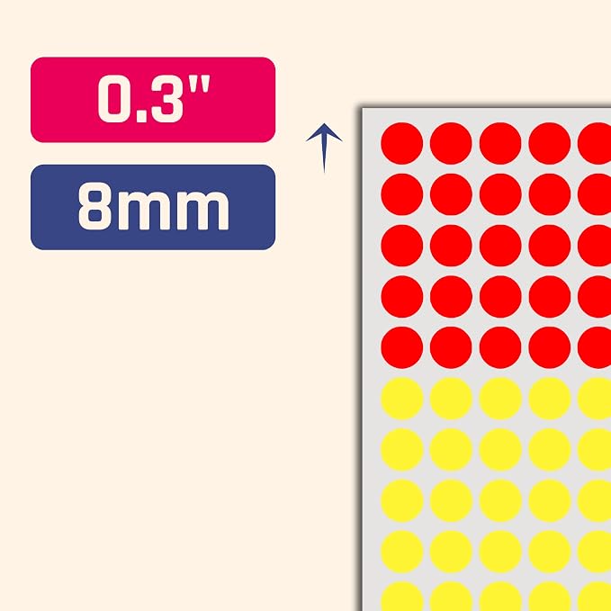 6000 Pack - 1/4" Small Colored Dot Stickers Round Labels, 10 Colors