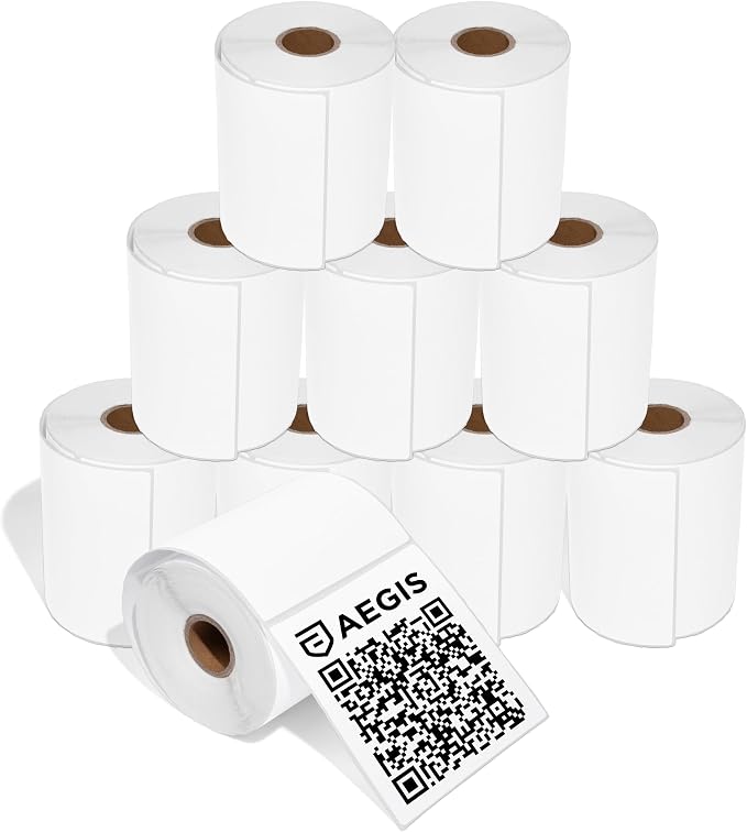 4" X 4” Direct Thermal Labels (3500 Count, 10 Rolls) Perforated | Postage Shipping Labels, UPC Barcode Stickers for Inventory - Compatible With Zebra and Rollo Printers - Aegis Adhesives