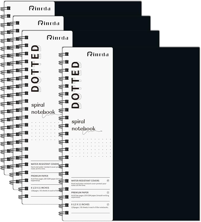 Dotted Journal Spiral Notebook 8.5" x 11"-4 Pack Dot Grid Notebook Hardcover Notebook 120 Pages 100 GSM Thick Dotted Paper Notebook Hardcover Journal for School, Office, Artist | 4 Pack Dot Grid Notebook Hardcover Notebook Thick Dotted Paper Notebook H...