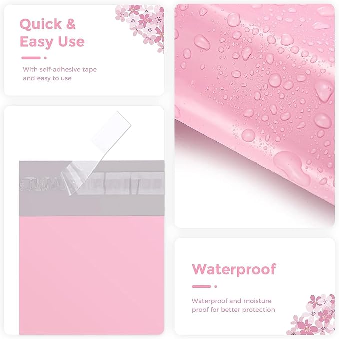 Metronic Poly Mailers 12x15.5 1000 Pack, Strong Adhesive Shipping Envelopes for Clothing, Medium Bulk Shipping Bags for Small Businesses, Mailers Poly Bags, Packages Bags Light Pink