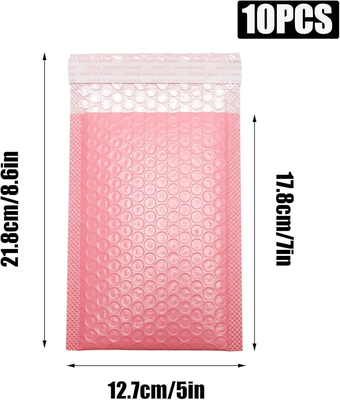 10 Pcs 5x7 Inch Self Seal Adhesive Poly Bubble Mailers Pink Waterproof Shipping Bags for Mailing Packaging