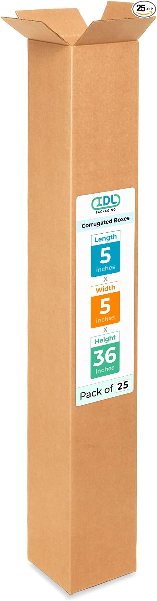 Tall Moving & Shipping Boxes 5"L x 5"W x 36"H (25-Pack) - Extra Strength 200 lb vs Regular - USA-Made Corrugated Cardboard Box - Strong Box for Shipping - Pack of Moving Box by IDL Packaging