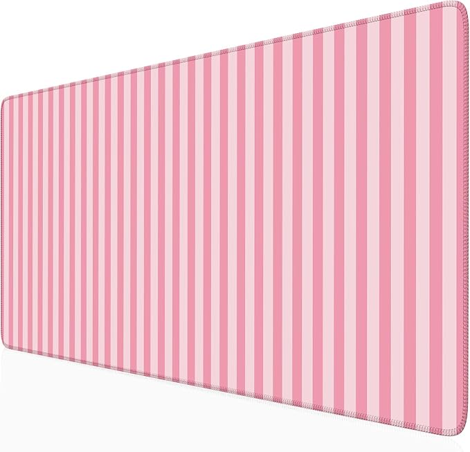 Pink Striped Desk Mat Cute Pastel XXL Large Gaming Mouse Pad Desk Pad Kawaii Cozy Aesthetic Keyboard Laptop Computer Mat Home Office Decor for Women
