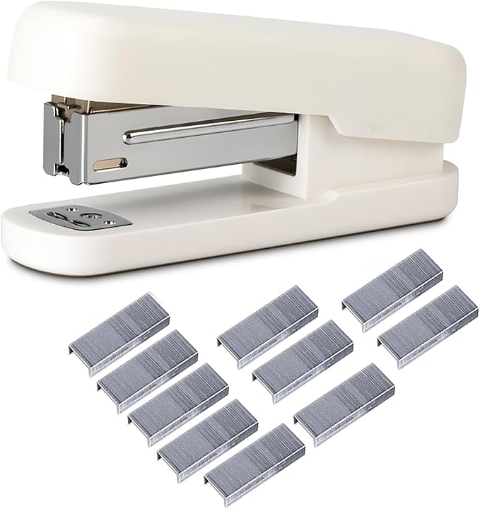 Desktop Staples, 4.2 Inch Labor Saving Macaroon Color Stapler for 20 Sheets Capacity with 1000 Pcs No.12 Staples (White)