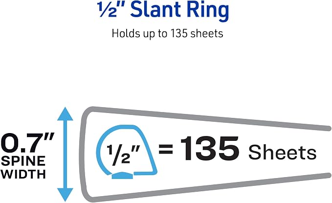 Avery® Heavy-Duty 3 Ring Binder, 0.5" Slant Rings, 1 White Binder | For Heavy School, Home and Office Use, DuraHinge Tear-Resistant Spine, DuraEdge Split-Resistant Sides, Clear Pockets