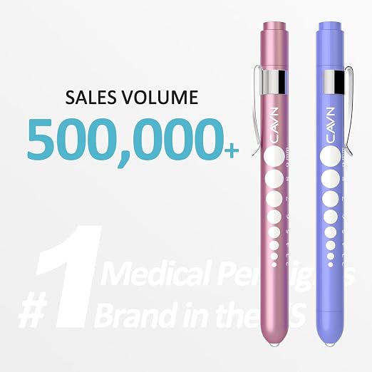 CAVN Pen Light with Pupil Gauge LED Penlight for Nurses Doctors | 2 Pcs Reusable Medical Penlight for Nursing Students (Rose Pink/Bluish Purple)