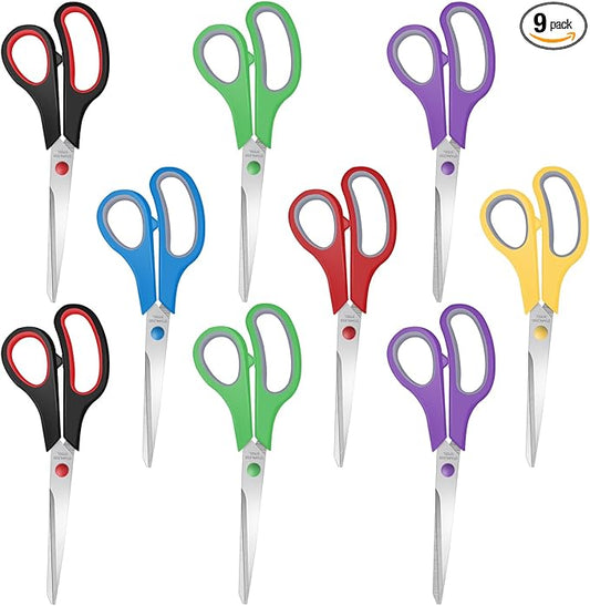 9 Packs 8" Sewing Craft Scissors Bulk,Multipurpose Heavy Duty Sharp Paper Scissors,Stainless Steel Shears for Home Office Student Teacher Supplies