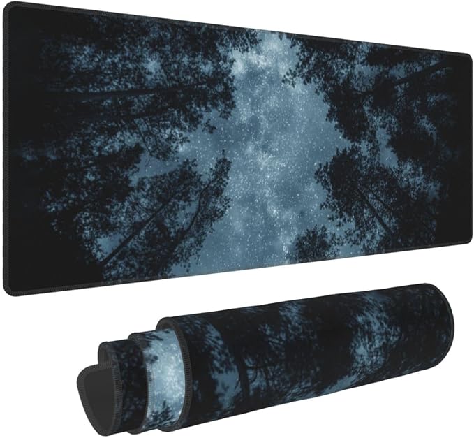 Night Sky Forest Mouse Pad XL Large Mousepad Non Slip Rubber Base Desk Mat for Laptop Computer Gaming 31.5" X 12"