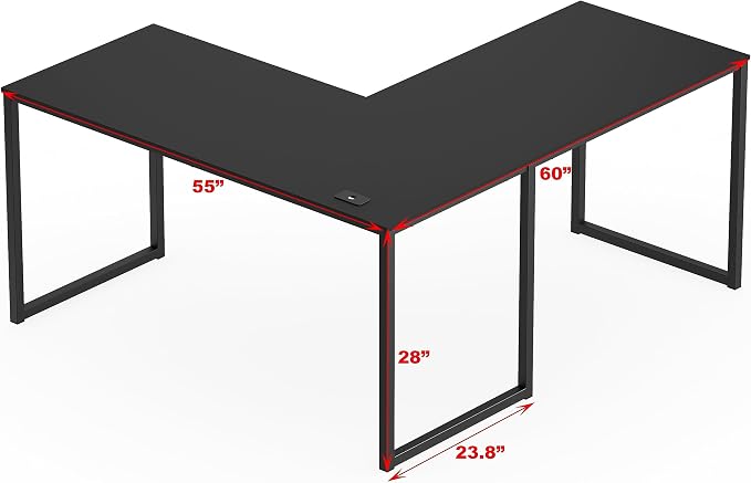 SHW Mission 55 x 60 L-Shape Home Office Computer Desk, Black | Reversible Desktop Design
