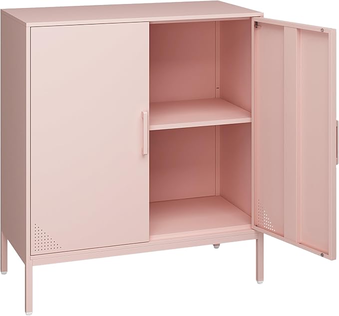 Metal Storage Cabinet,Storage Locker Cabinet with Shelves 2 Door Lockable Cabinet Pink Locking Tool File Cabinet Sideboard for Office, Garage, Bathroom