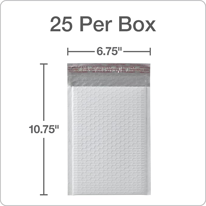 Quality Park Bubble Mailers, 6 x 9 Shipping Envelopes, Water Resistant White Poly Padded Mailers, Redi-Strip Peel Off Closure, 25 Per Box (1002347)