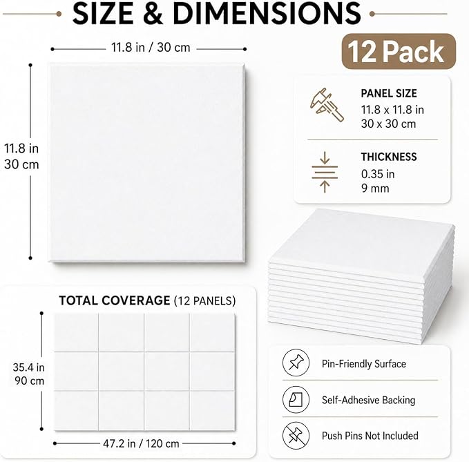Felt Bulletin Board Tiles, Cork Board Alternative, 48 x 36 in | 0.35 in modular felt wall tiles for notes, photos, schedules, reminders in offices, classrooms, home & office workspace
