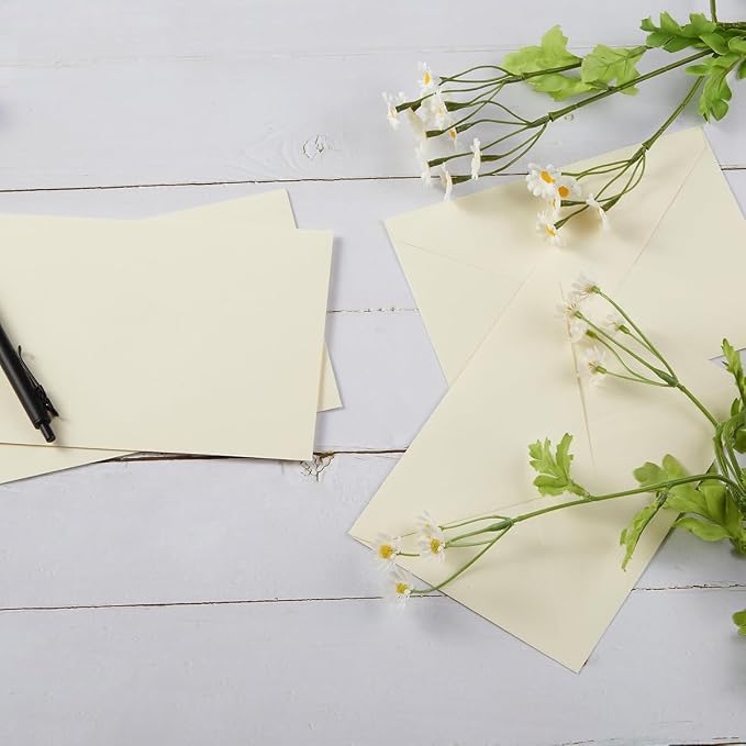 100 Pieces A6 Envelopes 4x6 Cream Color, 6 1/2 x 4 3/4 Inches | 4x6 Envelopes with Gold Stickers For Greeting Cards, Birthday, Weddings, Baby Shower Invitations