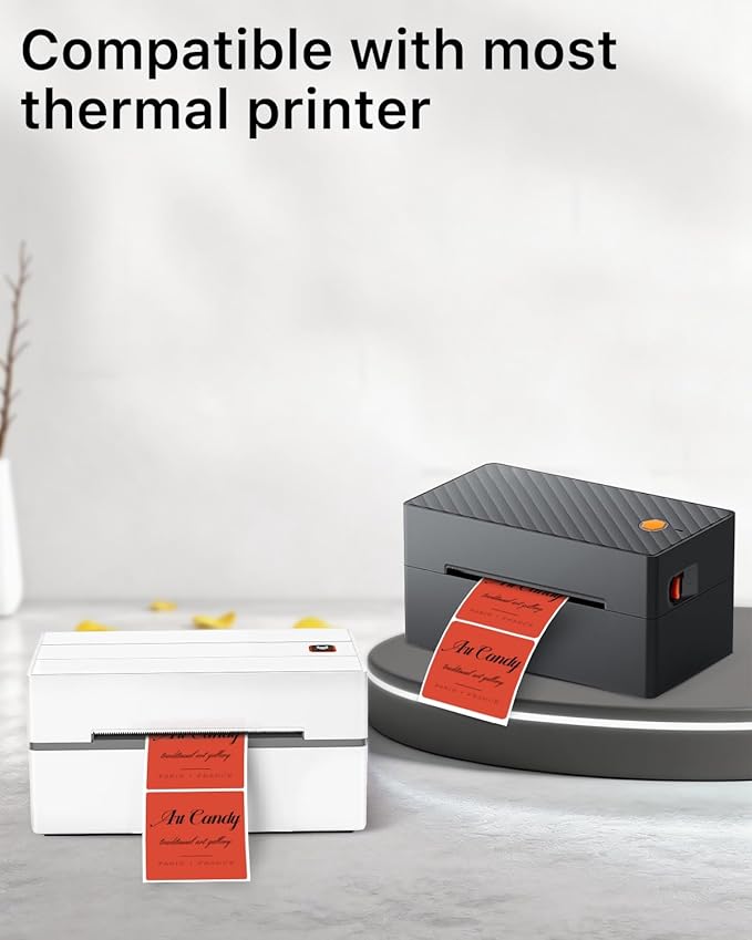 iEager Red Square Thermal Label Stickers, 2"x2" Self-Adhesive Square Direct Thermal Labels with Perforation Line, 500 Sheets/Roll