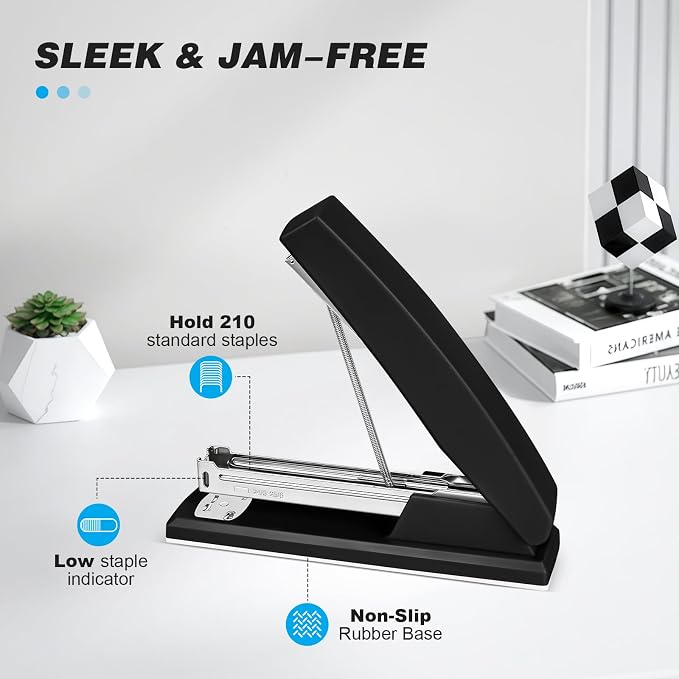 Stapler with 5000 Staples - 25 Sheet Capacity, Staplers for Desk, Black | Non-Slip Office Stapler for classroom, home, School
