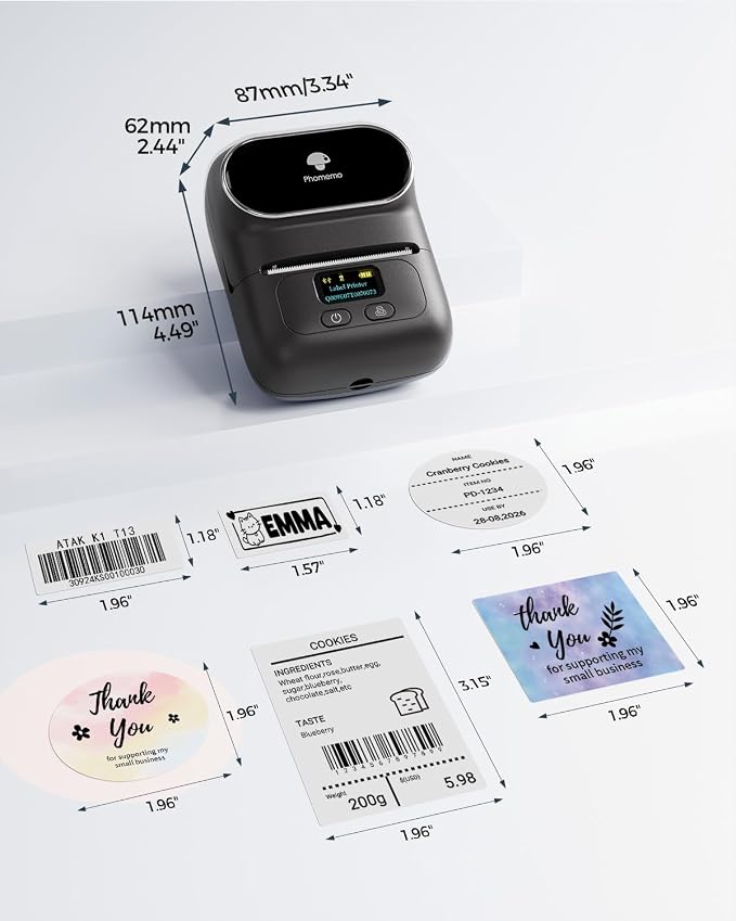 Phomemo M110 Label Maker with 3 Tapes, Bluetooth Portable Thermal Printer | APP with 6000+ Templates, 2 Inch Label Printer Easy to Use for Small Business, Home, School, Office, Organization, Black