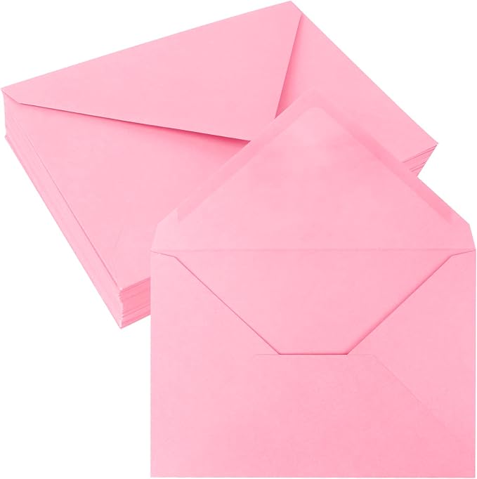 50 Pack 4x6 Envelopes Letter Size, Pink A4 Envelopes Self Seal for Wedding Invitation, Envelope 4.3x6.3 for Greeting Cards, Photos, Baby Shower, Graduation, Thank You Cards, Announcements