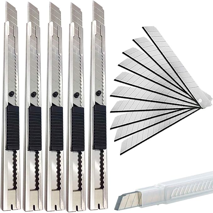 9mm Snap Off Utility Knife 5 Pack High Hardness Retractable Box Cutters with Snap Off Blades,Art Craft Hobby Cutter 9mm Knife for Home Office Workstation