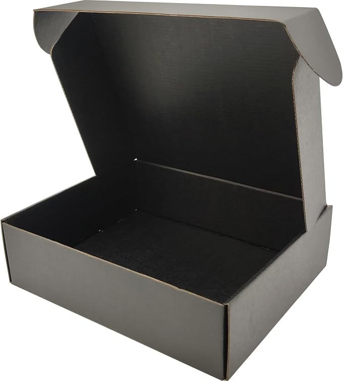 10x8x3 Shipping Boxes Black Mailer Corrugated Cardboard Box Set of 25 | for Packaging, Literature, Packing, Mailing, Storage, Small Business, Moving, Gift, Supplies, Quick Fold, Tab Locking