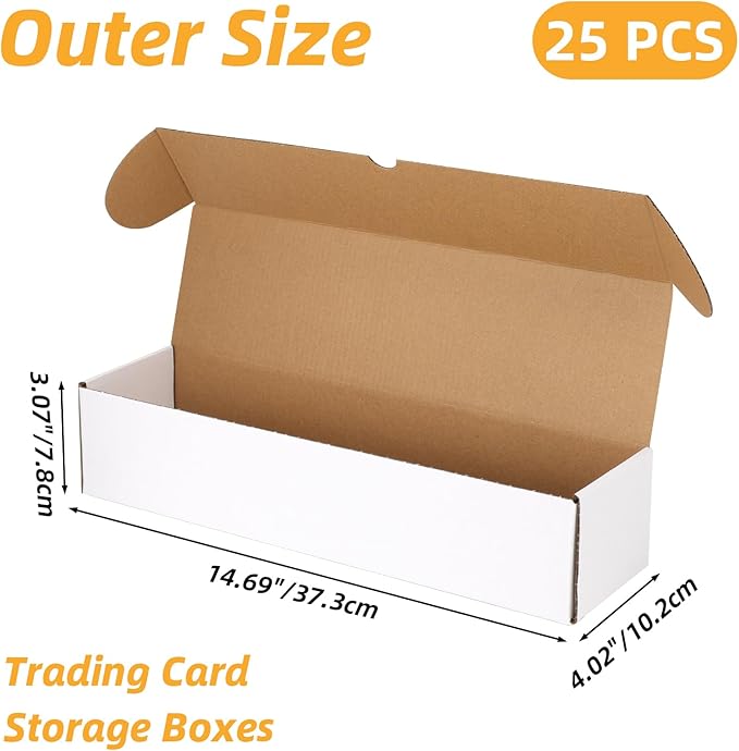 Bulk 1200 Capacity Trading Cards Storage Box, in Total 25 Pack Brown White Cardboard Shipping Boxes for 30000 Count 12pt 2.5x3.5 inch Cards or Sleeved Cards