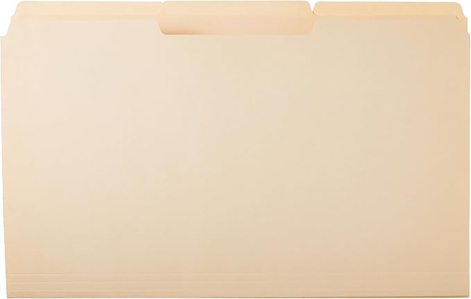 Amazon Basics Sturdy Manila File Folders, 1/3 Tabs in Assorted Positions for Filing and Easy Labeling, Legal Size, 8.5 x 14 inch, 100-Pack