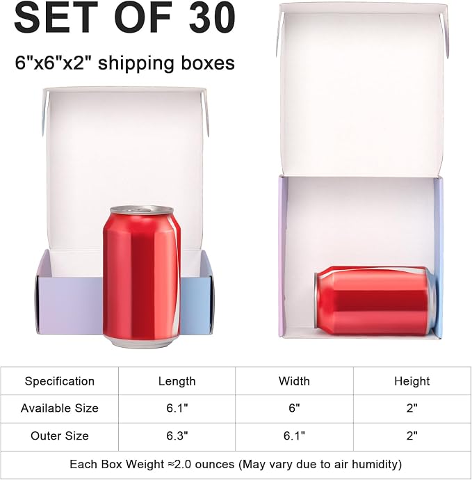 30 Pack 6"x6"x2" Boxes for Packaging Small Business, ‎Mailing Purple Small Shipping Boxes, Recyclable Corrugated Cardboard Mailer Gift Packing Box