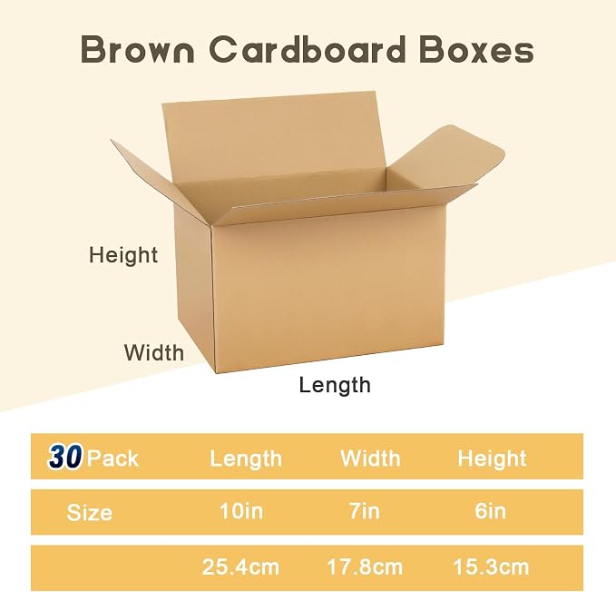 Shipping Boxes Medium 10x7x6 Inches, 30 Pack Mailer Packaging Boxes Bulk, Brown Corrugated Cardboard Boxes for Small Business Mailing Packing