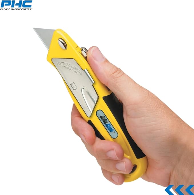 Pacific Handy Cutter QBA375 Autoloading Utility Knife, Automatic Blade Changing, with 5 Additional Blades , Yellow