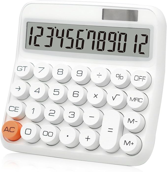 White Calculator, Big Button Calculator with Large LCD Display | White Calculator for Desk , Solar Calculator Powered by 2 Modes, White Desk Accessories