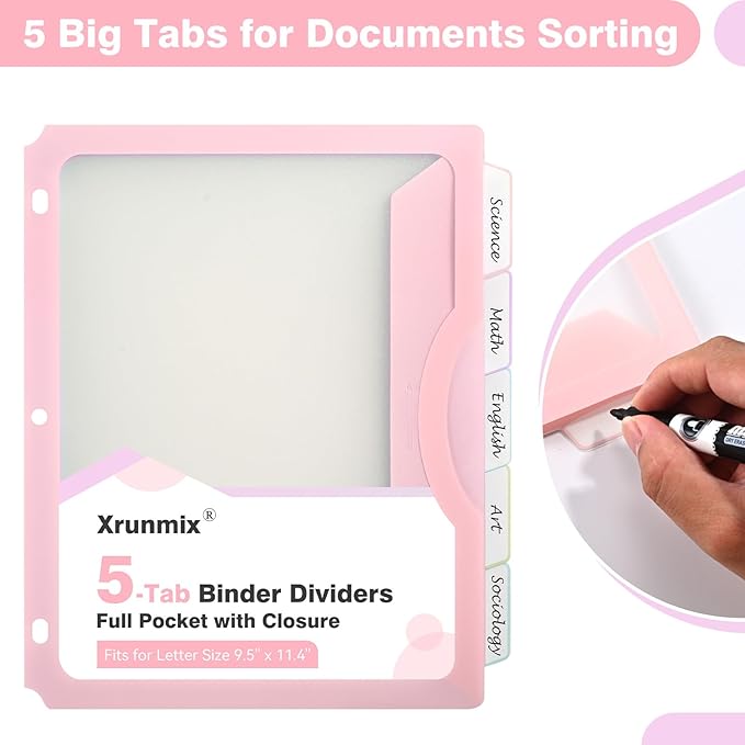 15 Counts Dividers with One Full Pocket, 5-Tab Binder Dividers for 3 Ring Binder, Recipe Binder Dividers for US Letter Size 8.5 x 11', Index Dividers for Back to School, Pastel Color (3)