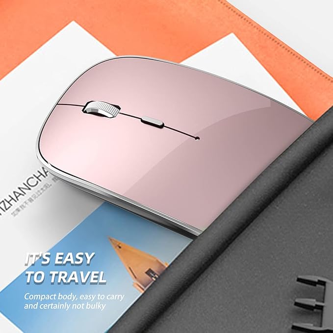 Wireless Mouse Chargeable Portable Silent USB and Type-C Dual Mode Wireless Mouse 3 Adjustable DPI for Laptop, Mac, Android, PC (Q23S Black) (Rose Gold)