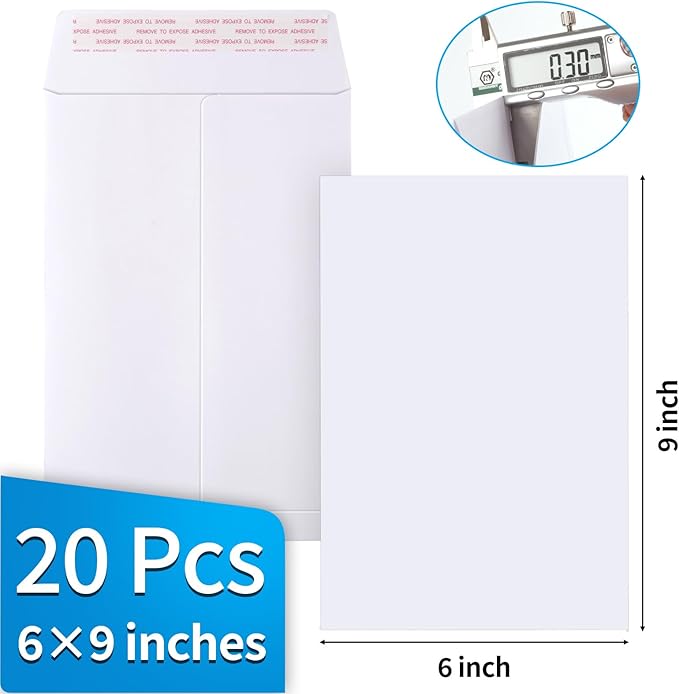 20 Pack Catalog Envelopes Self Seal, 6 x 9 Inches Catalog Mailing Envelopes,White Manila Envelopes for Mailing, Organize, Storage, Home, Office