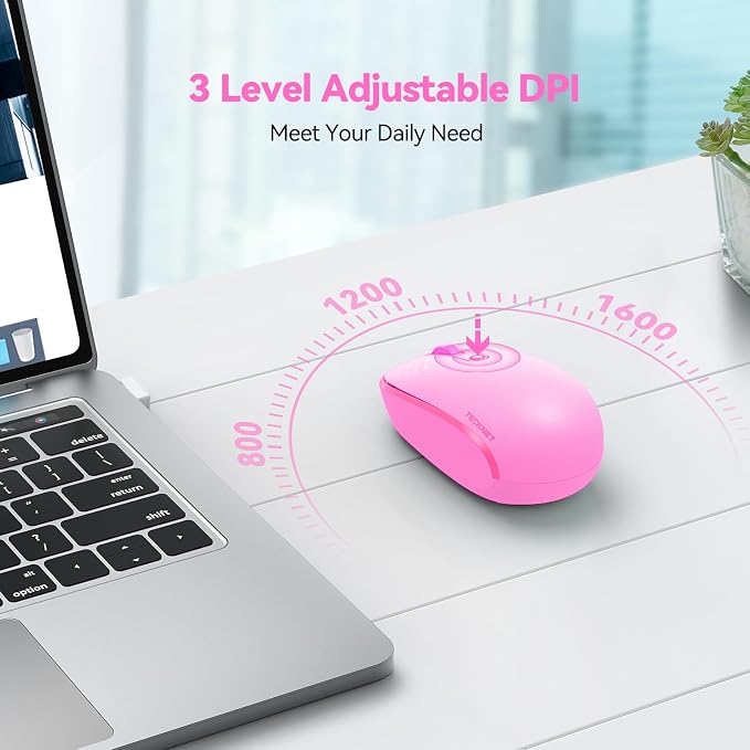 TECKNET Compact Ambidextrous Wireless Mouse for Laptop | 2.4G Quiet Computer Mouse with USB Receiver, 3 Adjustable DPI Portable Cordless Mice for Chromebook, Laptop, PC, Mac