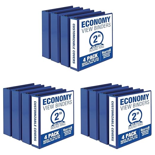 Samsill 2 Inch 3 Ring Binders,Made in USA,Economy Round Ring,Clear View Cover,425 Sheet Capacity - for School,Home,Office - Blue,(Pack of 12)