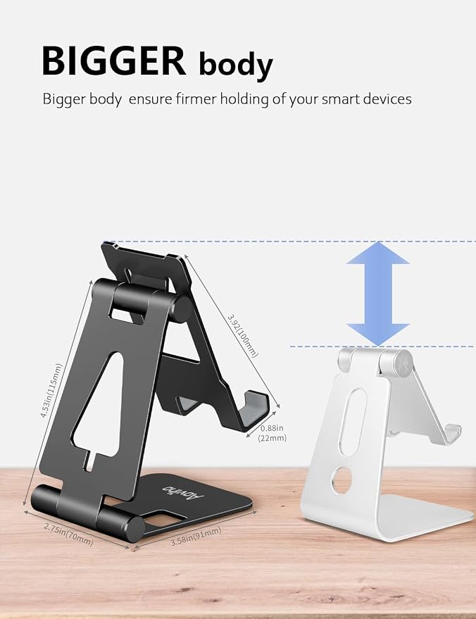 Aoviho Foldable Cell Phone Stand for Desk, Holder for iPhone,Black | Folds Flat for Easy Storage, Hands-Free Viewing, Fits iPhone 17/16/15 Series & Samsung Galaxy, Ideal for Office & Home